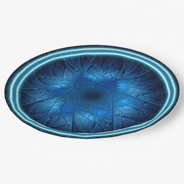 Prato De Papel Estrela Fractal Azul e Feita de David (Inclinado)