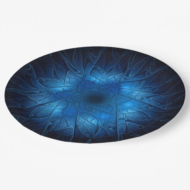 Prato De Papel Estrela Fractal Azul e Feita de David (Inclinado)