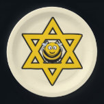 Prato De Papel Estrela Judaica de David com Abelha Mel<br><div class="desc">Estrela amarela brilhante de David com uma abelha de mel. Excelente para Rosh Hashanah ou Chanukah.</div>