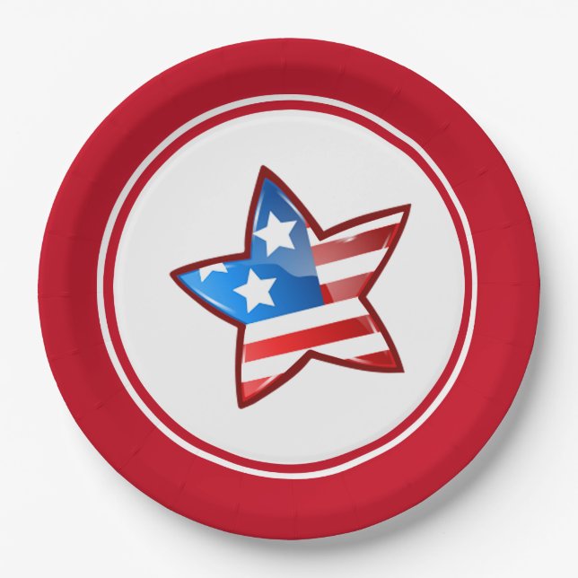 Prato De Papel Estrela Patriótica do Partido 4 de julho (Frente)