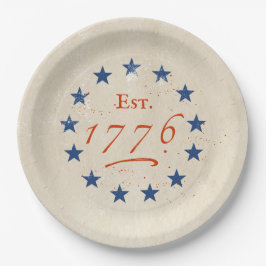 Prato De Papel Estrelas Americanas de 1776