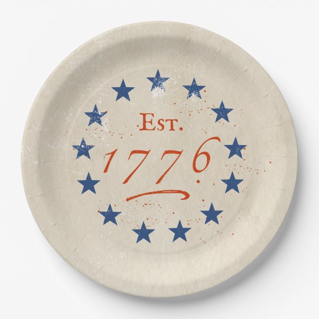 Prato De Papel Estrelas Americanas de 1776 (Frente)