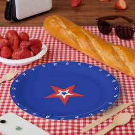 Prato De Papel Estrelas Americanas Patriotas em Azul