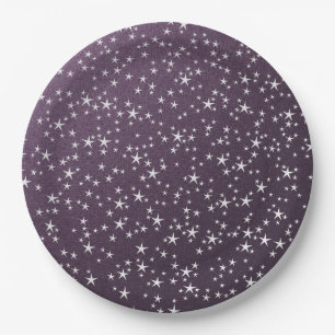 Prato De Papel estrelas brancas em fundo de papel roxo