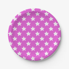 Prato De Papel Estrelas Brancas Fúcsia Roxo