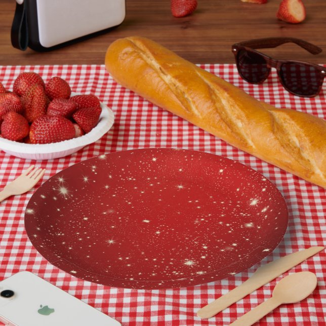 Prato De Papel Estrelas brilhantes em vermelho (Piquenique)