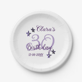 Prato De Papel Estrelas brilhantes roxas retro moderno aniversári