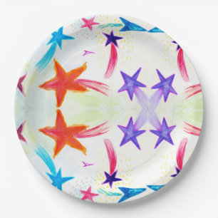 Prato De Papel Estrelas coloridas Papelão personalizado 9 pol