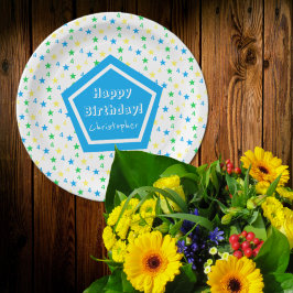 Prato De Papel Estrelas Coloridas Rapazes 4º Aniversário