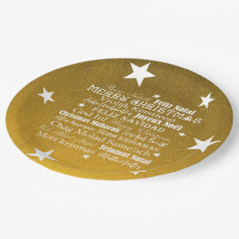 Prato De Papel Estrelas com diferentes línguas do Feliz Natal