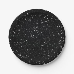 Prato De Papel Estrelas de Brilho2 - Preto Prateado