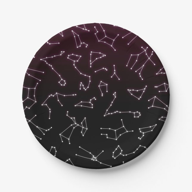 Prato De Papel Estrelas de constelação de Zodiac Branco e Roxo Lu (Frente)