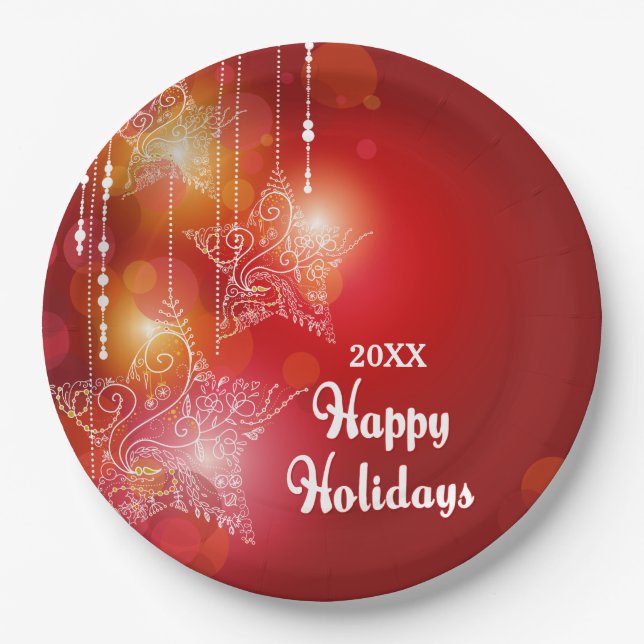 Prato De Papel Estrelas de Pancadas com Brilho de Natal (Frente)