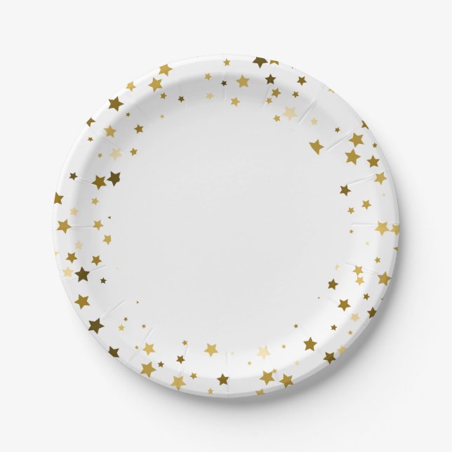 Prato De Papel Estrelas de Petições Douradas de 7" (Frente)