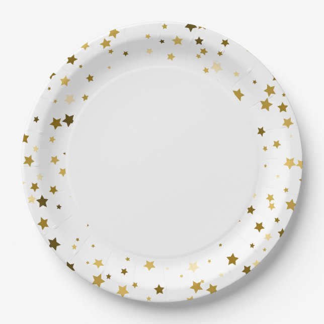 Prato De Papel Estrelas de Petições Douradas de 9" (Frente)