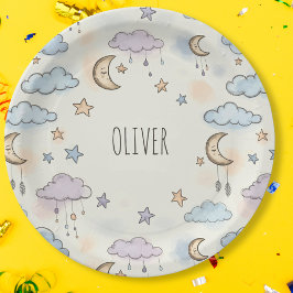 Prato De Papel Estrelas de Sonho, Luas e Nuvens Fluffy