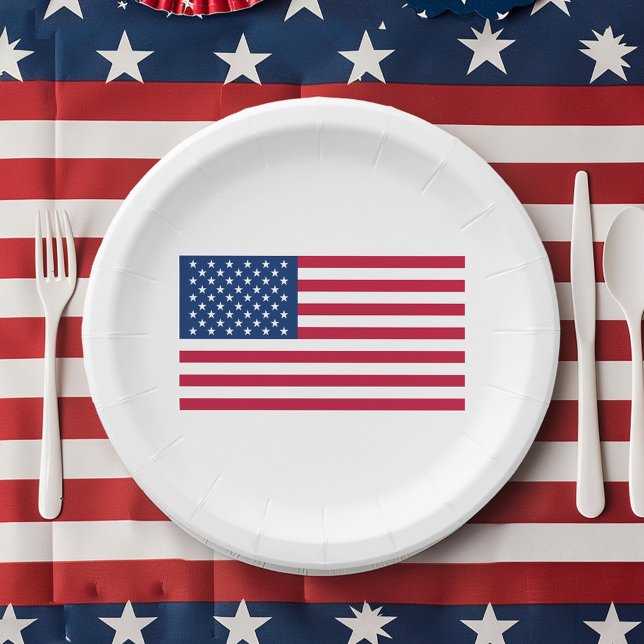 Prato De Papel Estrelas E Bandeiras Americanas Em 4 De Julho (Stars And Stripes 4th Of July American Flag Paper Plates)