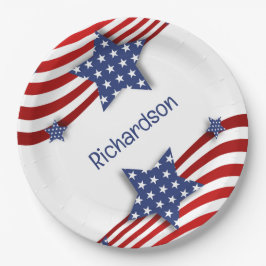 Prato De Papel Estrelas e faixas patrióticas personalizadas