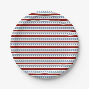 Prato De Papel Estrelas e Stripes Azuis Vermelhas Patriotas