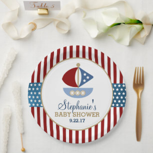 Prato De Papel Estrelas e Stripes Chá de fraldas Náutico