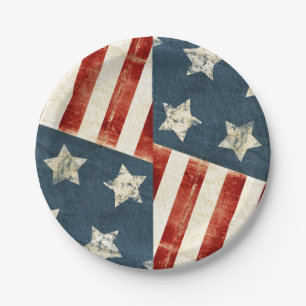 Prato De Papel Estrelas e Stripes de Bandeira Americanas Atingida