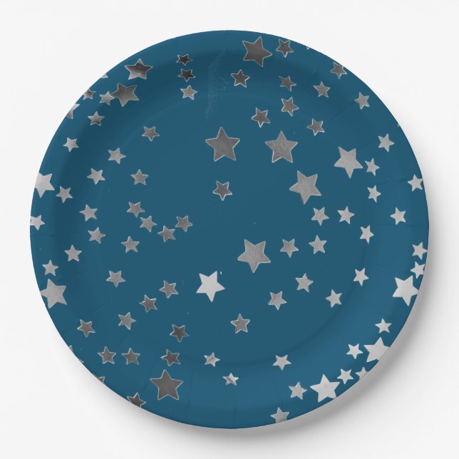 Prato De Papel Estrelas Espalhadas no Azul (Frente)