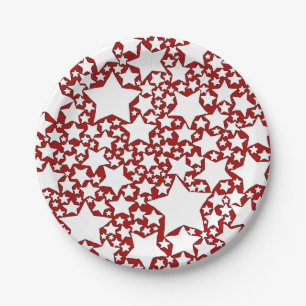 Prato De Papel Estrelas, Estrelas, Estrelas em Vermelho e Branco