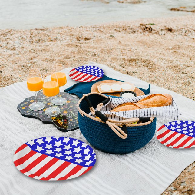 Prato De Papel Estrelas N Stripes Azul Branco Vermelho (Criador carregado)