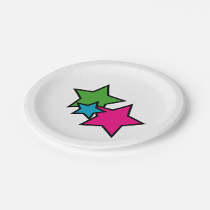 Prato De Papel Estrelas Neon Colorors Girly Pink Blue Green Black