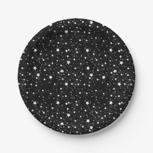 Prato De Papel Estrelas preto e branco dispersadas