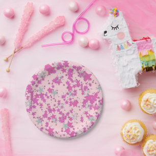 Prato De Papel Estrelas rosa prateadas rosa