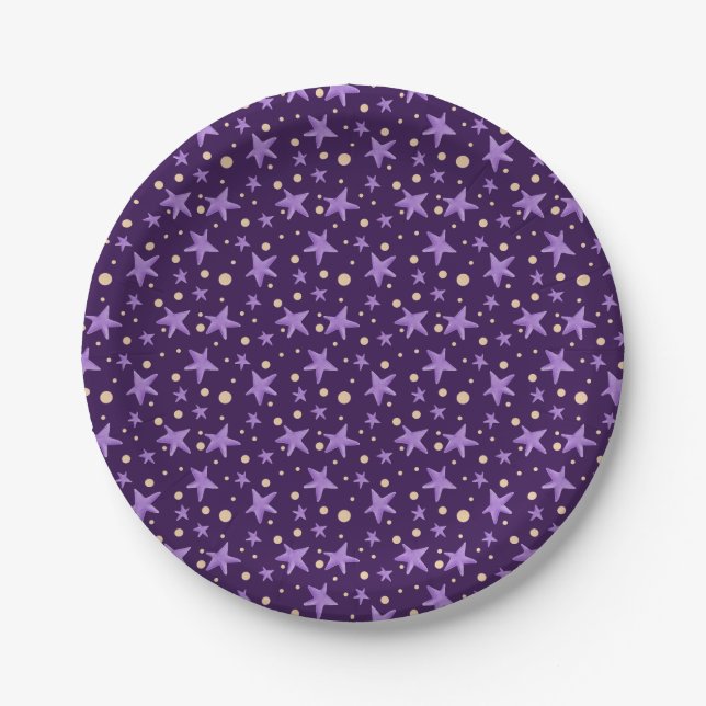 Prato De Papel Estrelas Roxas Violet Starry Night Party (Frente)