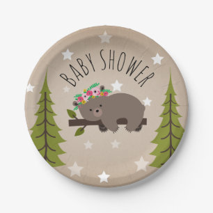 Prato De Papel Estrelas sonolentos do urso + Chá de fraldas