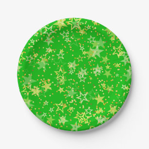 Prato De Papel Estrelas verdes amarelas