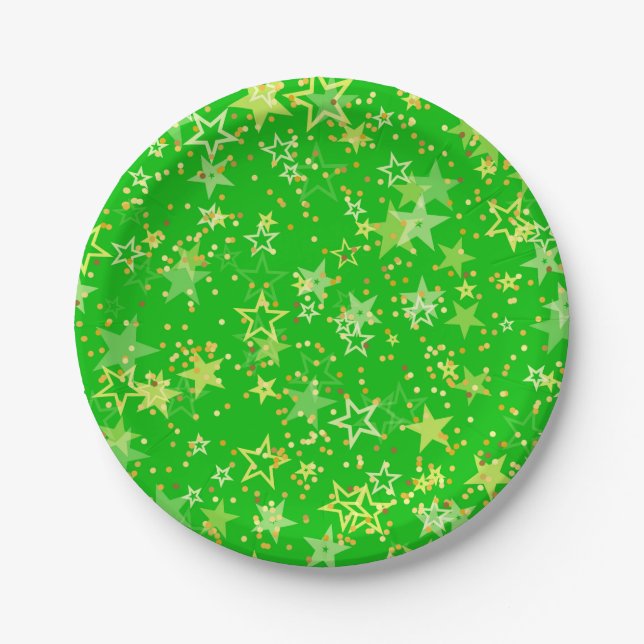 Prato De Papel Estrelas verdes amarelas (Frente)