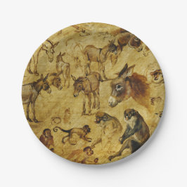 Prato De Papel Estudos de Animais: Macacos, Macacos, Gatos e Cães