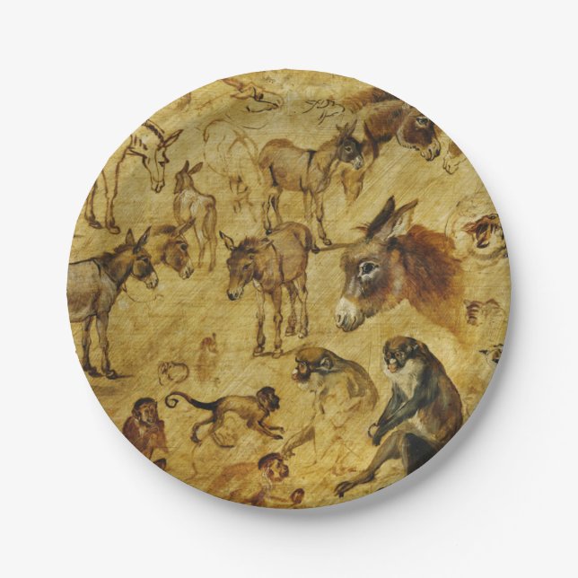 Prato De Papel Estudos de Animais: Macacos, Macacos, Gatos e Cães (Frente)