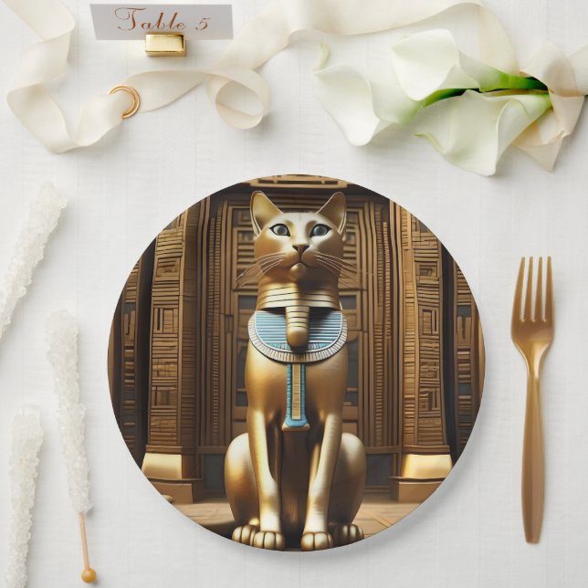 Prato De Papel Eterno Majestade: O Ouro Egípcio Pharaoh Cat (Casamento)