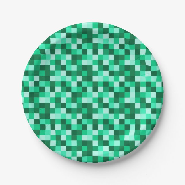 Prato De Papel Etiqueta de Presente Pixels Verdes, Impressão Insp (Frente)