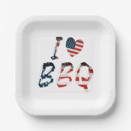 Prato De Papel Eu adoro churrasco, patriótico americano