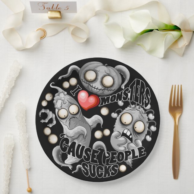 Prato De Papel Eu adoro monstros porque Pessoas são péssimas (Casamento)