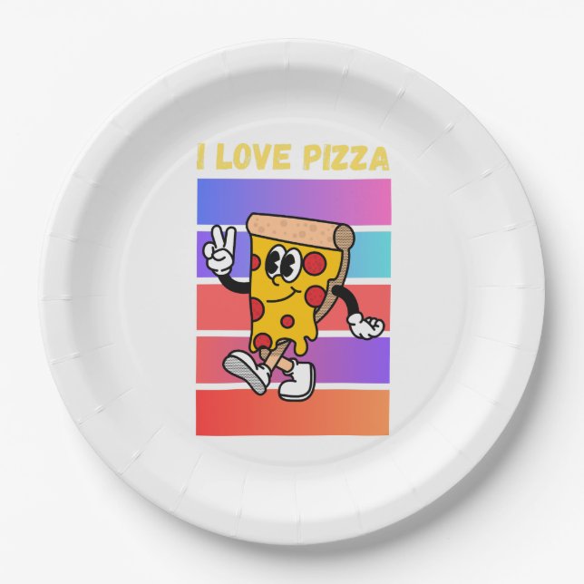 Prato De Papel Eu adoro pizza. (Frente)