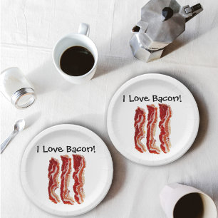 Prato De Papel Eu Amo Bacon