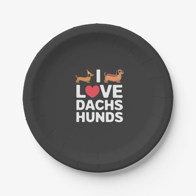 Prato De Papel Eu Amo Dachshunds Ilustração Divertida com Estilo (Frente)