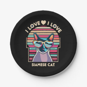 Prato De Papel Eu amo gato siamês