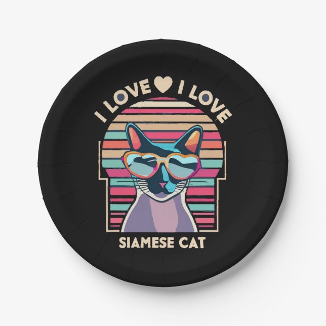 Prato De Papel Eu amo gato siamês (Frente)