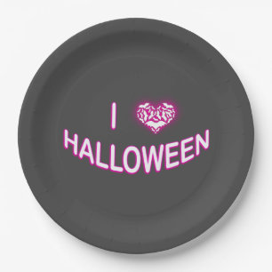 Prato De Papel Eu Amo Halloween (Bastty Love Heart) Purple White