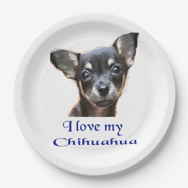 Prato De Papel Eu amo meu Chihuahua (Frente)