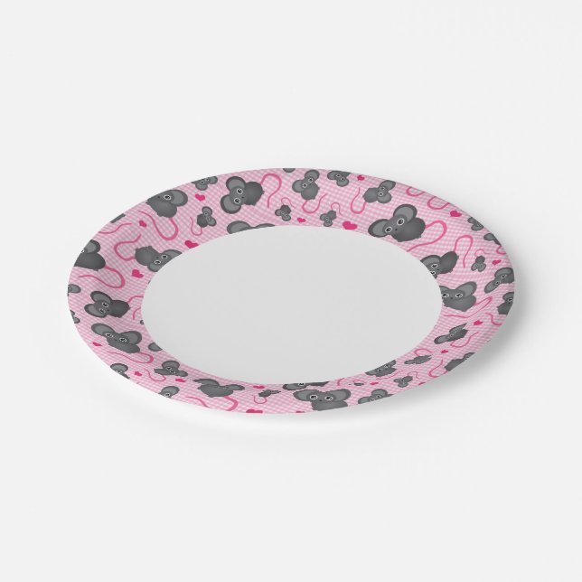 Prato De Papel Eu amo meu padrão de mouse em rosa (Inclinado)