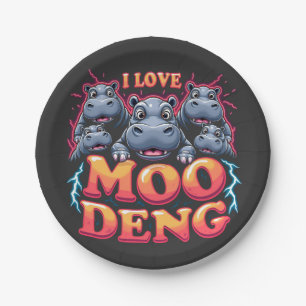 Prato De Papel Eu Amo Moo Deng Baby Hippo Amantes